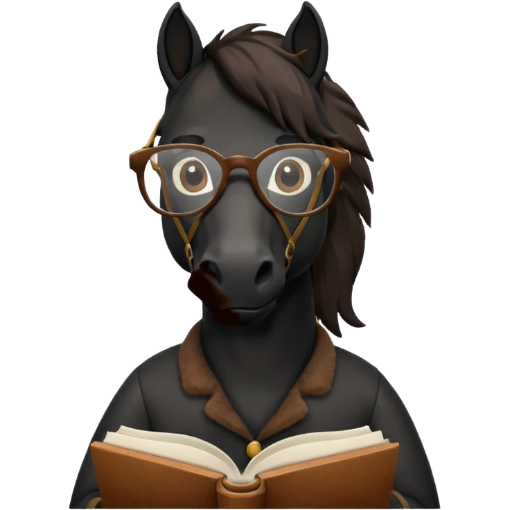 black horse read book with glasses emoji
