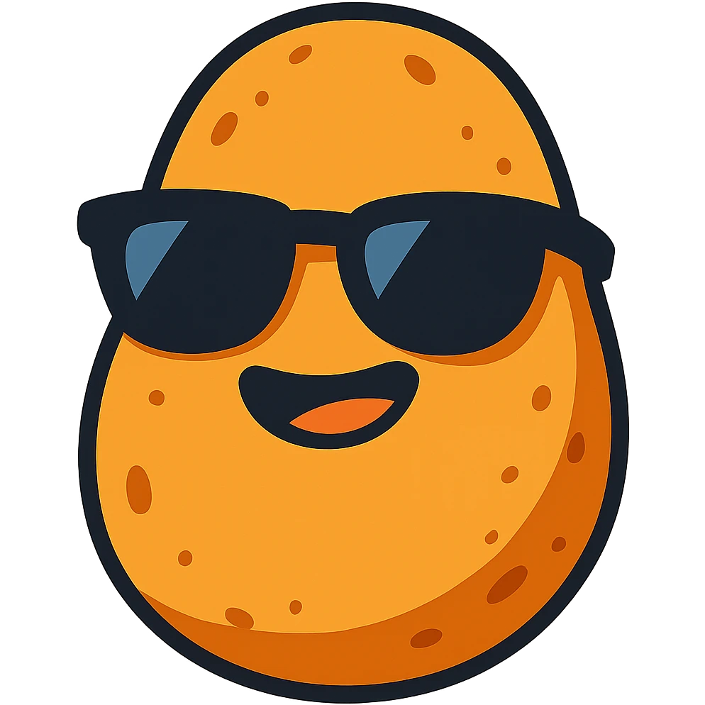 potato with black sunglasses, vibrant cartoon style emoji