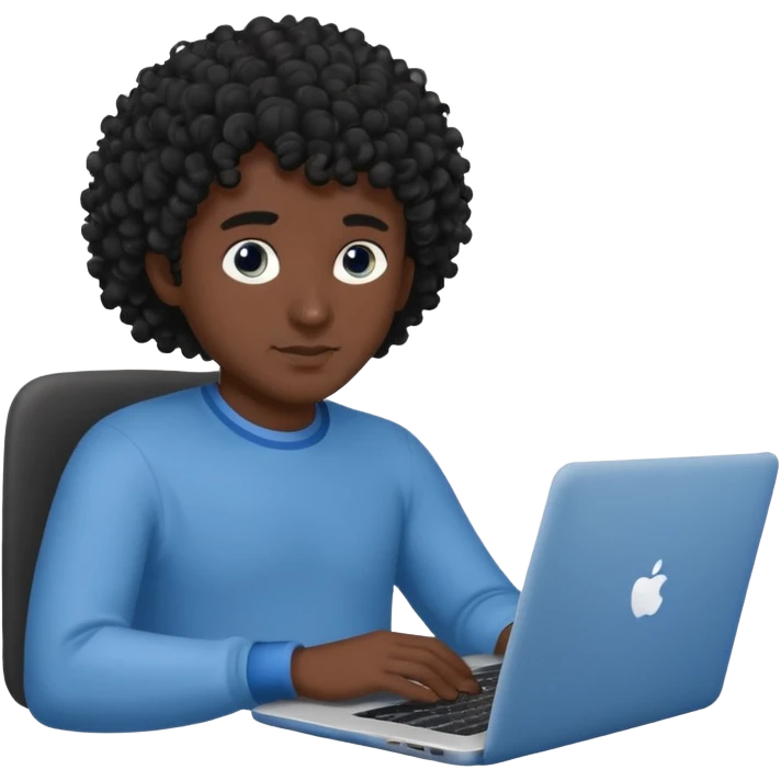 мужчина с черными кудрявыми волосами и серо-голубыми глазами с ноутбуком emoji