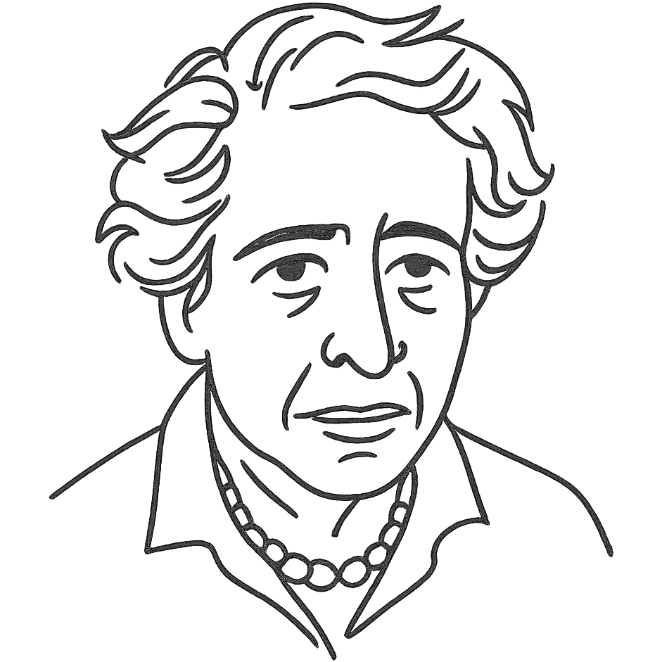 a hand drawn black outline portrait of Hannah Arendt emoji