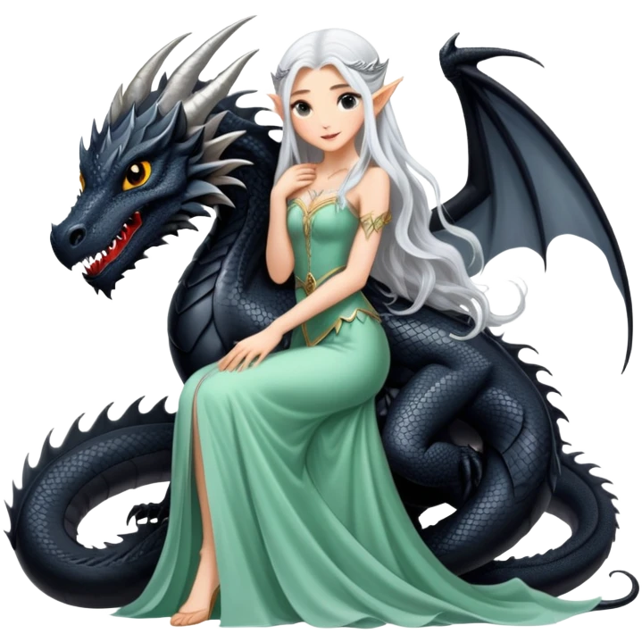 A great black dragon hugs an elf princes emoji