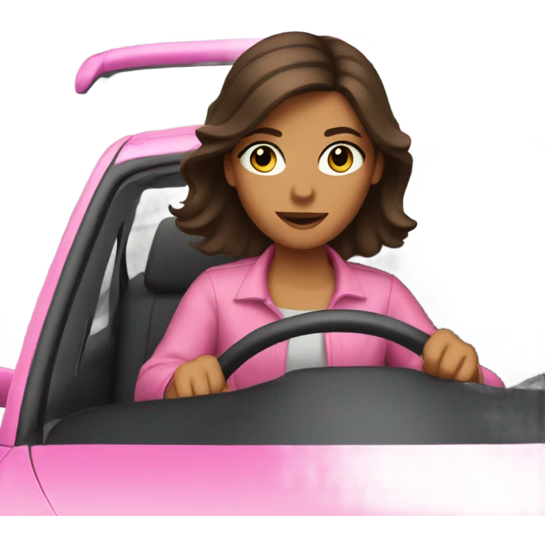 brunette girl driving pink car emoji