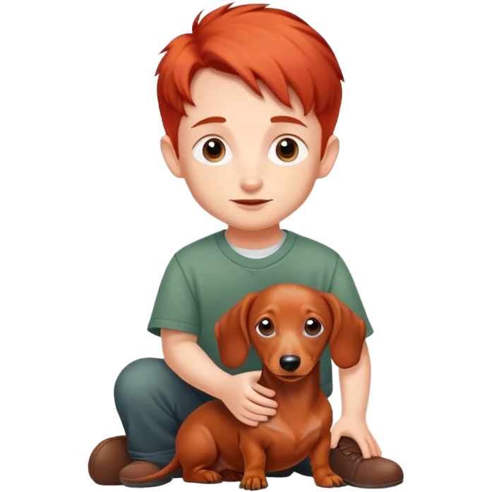 Young munchkin with a red-haired dachshund emoji