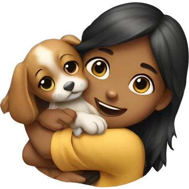 Girl hugging puppy emoji