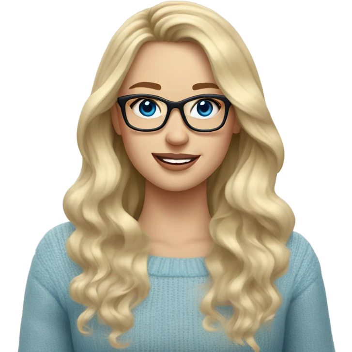 Blonde balayage long hair white women sweater blue eyes and small glasses holding cell phone  emoji