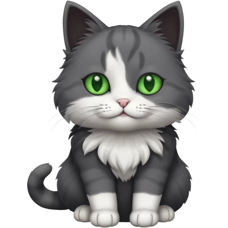 one dark grey and white cat and one completely solid dark grey cat with green eyes and only white paws emoji