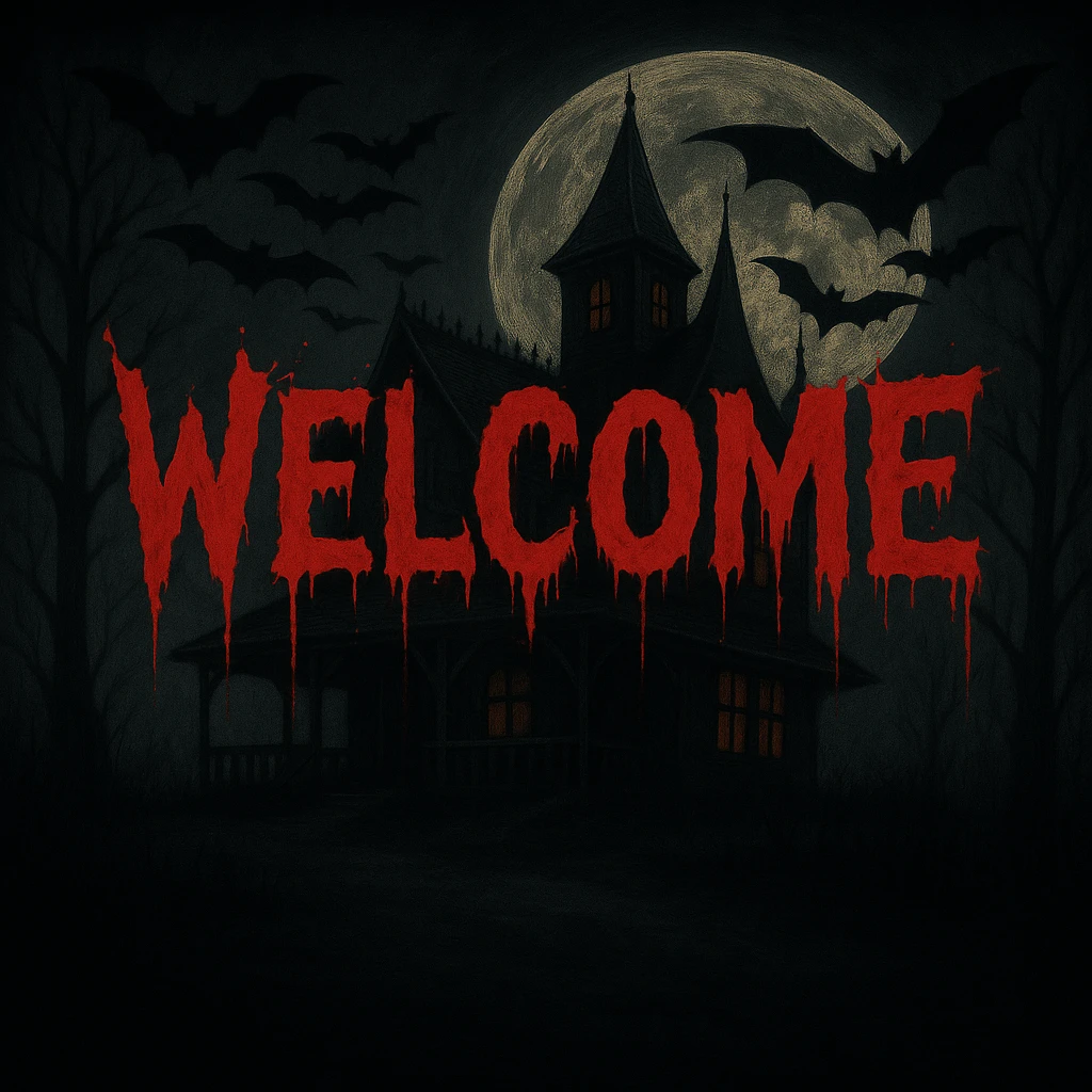 Make the 'Welcome' text look bloodier with a dripping blood effect in a horror style, while keeping the rest of the banner unchanged. emoji