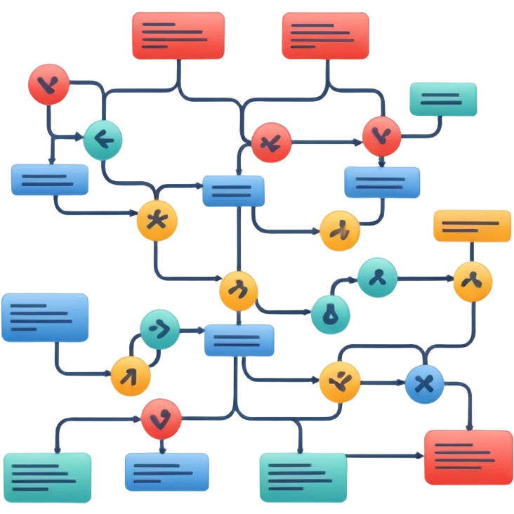 diagram of tasks with branching paths and connections emoji