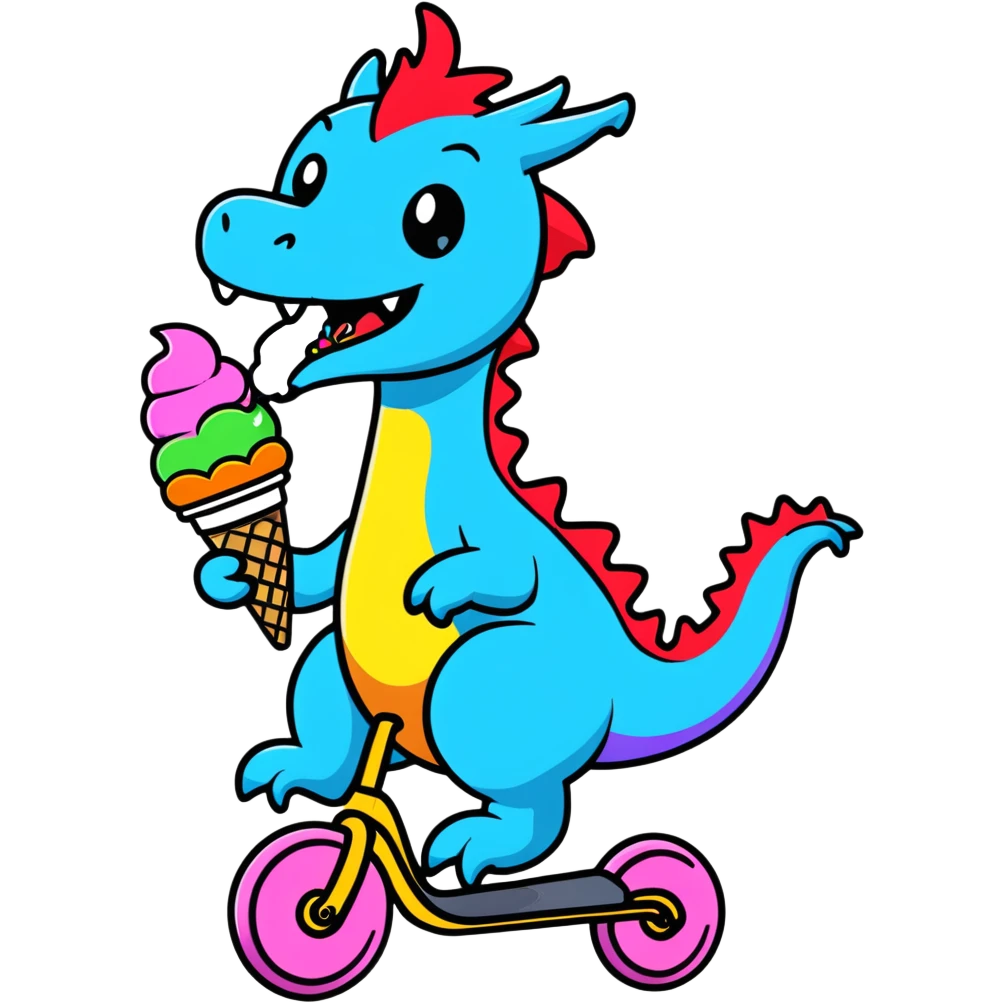 rainbow dragon eating ice cream while riding a unicycle emoji