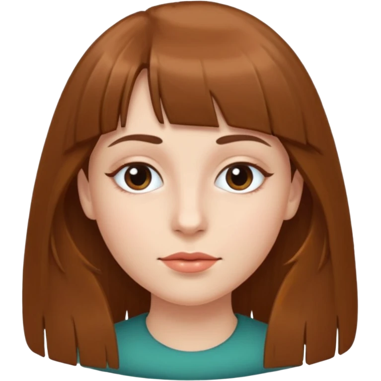 Tenho uma franja vegana, sombrancelha fina, um rosto oval e meu cabelo é grande e castanho emoji