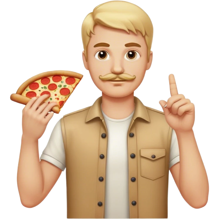 Blonde guy with mustache giving the middle finger with one hand and holding pizza in other hand emoji