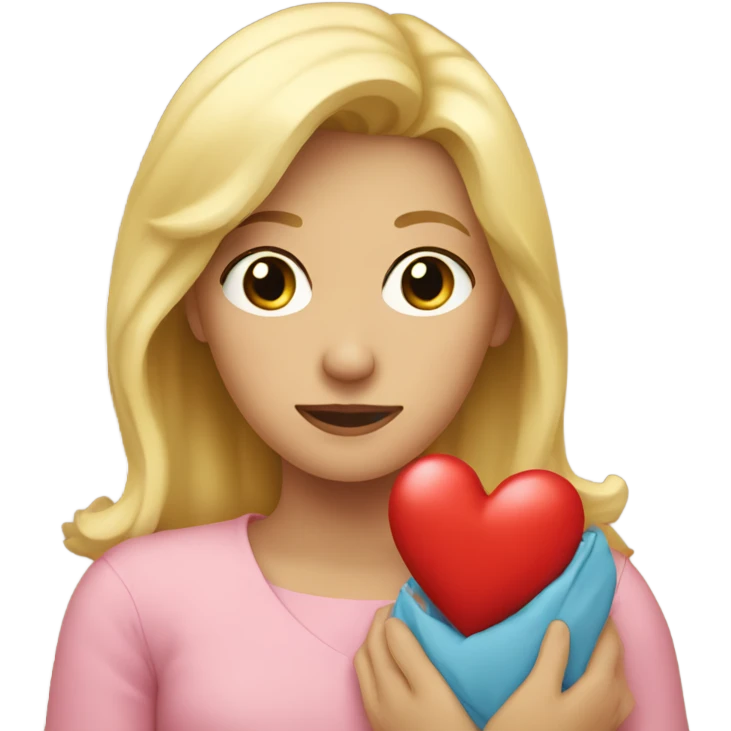 Blonde Mother holds her heart in her arm emoji