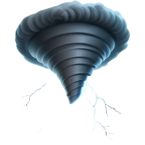 Cinematic Realistic Tornado Emoji, Spiraling fiercely, with dark swirling clouds that twist and stretch downward in a funnel shape. The winds whip up debris as the tornado roars across the landscape, leaving a trail of awe and fear. Soft glowing outline, capturing the essence of wild force and unpredictable power in a mighty tornado! emoji