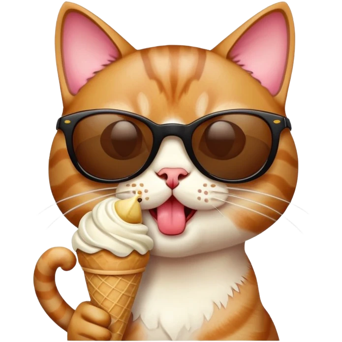 Cat licking ice cream with sunglasses  emoji