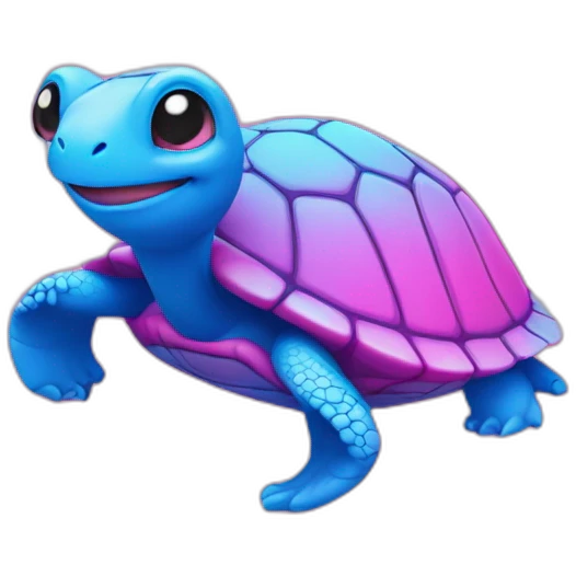 chat bleu sur tortue rose fluo emoji
