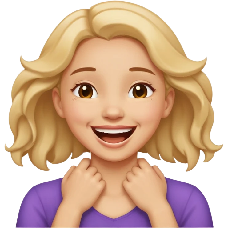 Girl holding neck hand on each side laughing emoji