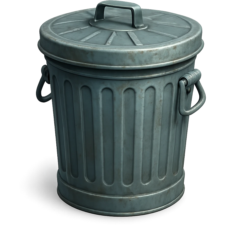 Draw a Pixar-style trash can. The trash can should be visible from the front and top. Do not use face, eye, and mouth. emoji