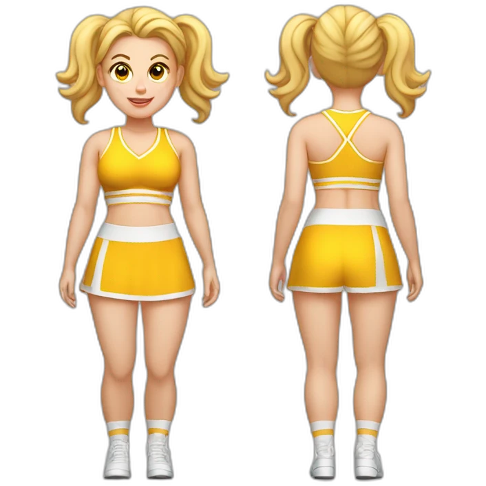 Full body Caucasian curvy cheerleader back and front views emoji