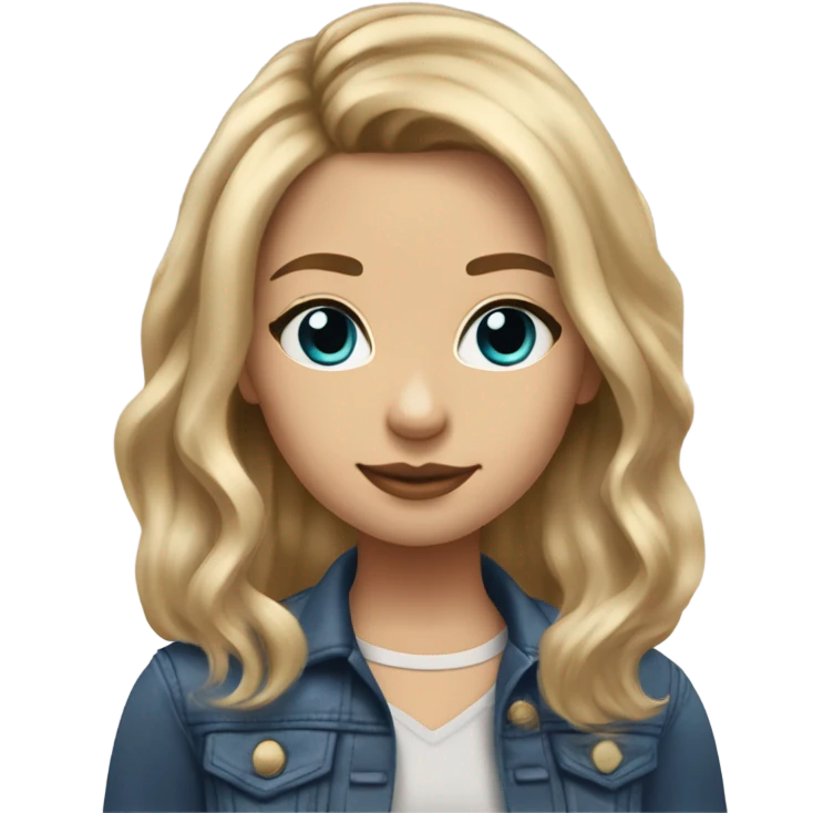 My friend Monica who is a girl , she has natural dirty blond hair with a blonde balayage type hair color, with piercing blue  eyes her hair is parted in the middle with color bone length hair ,  her root is a dirty blond level 7  emoji