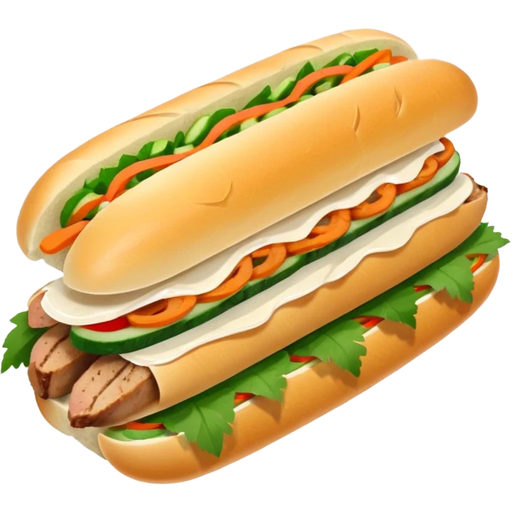 make it cute, chibitraditional banh mi with char grilled pork


    Very crusty baguette

    Mayo 

    Pickled carrot 

    Cucumber, coriander/cilantro, green onion, chilli 
 emoji