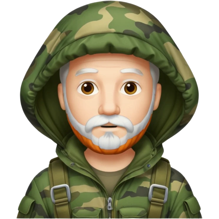 Man with a white beard wearing camouflage parachute emoji