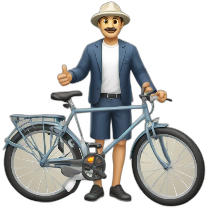 señor gordo blanco con gorra y bicicleta emoji