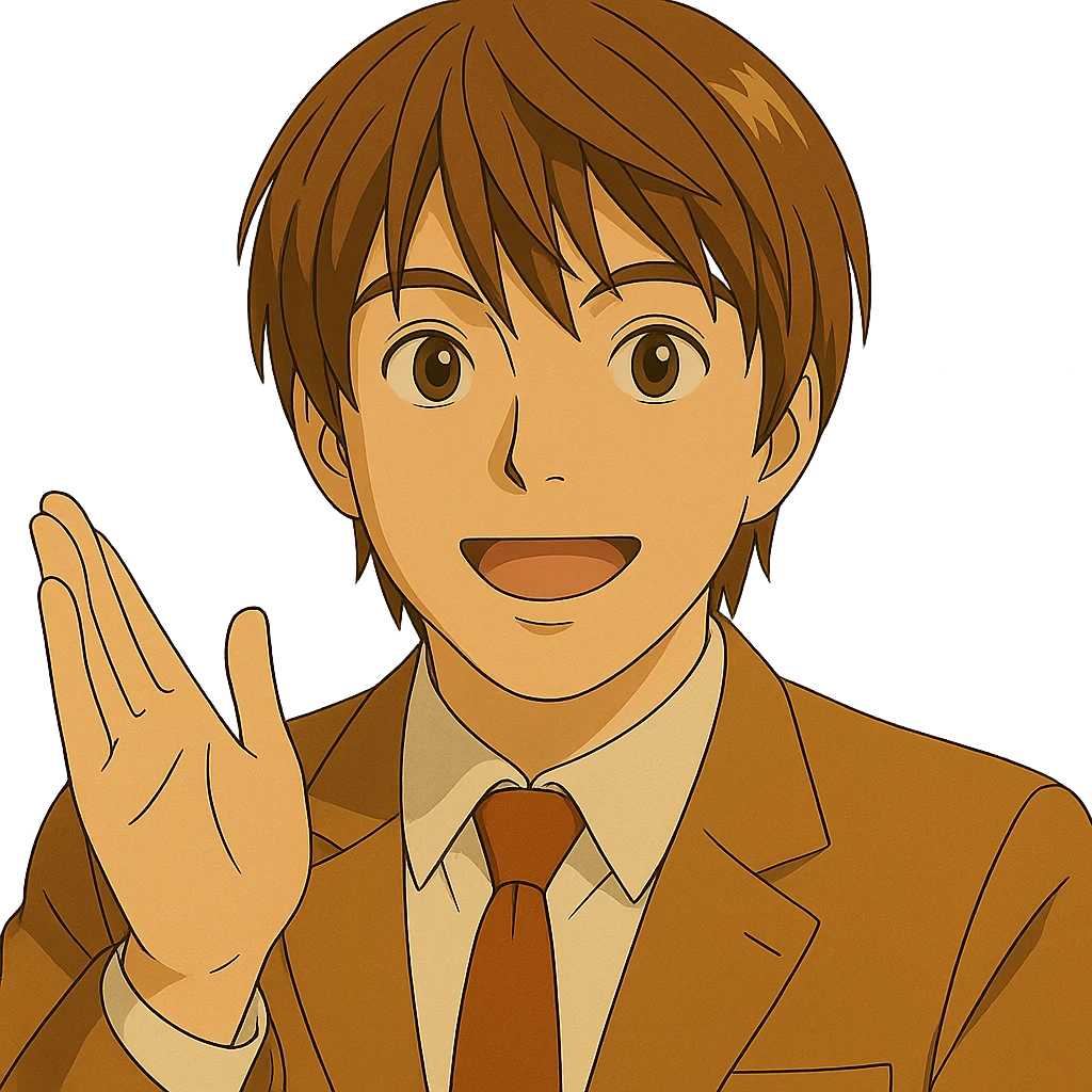 Keep Light Yagami in Ghibli style explaining something, close-up of his face, with transparent background. emoji