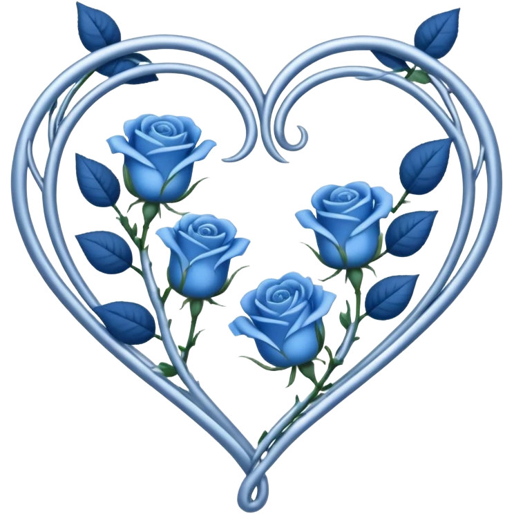 heart shape silver vine with blue roses border emoji