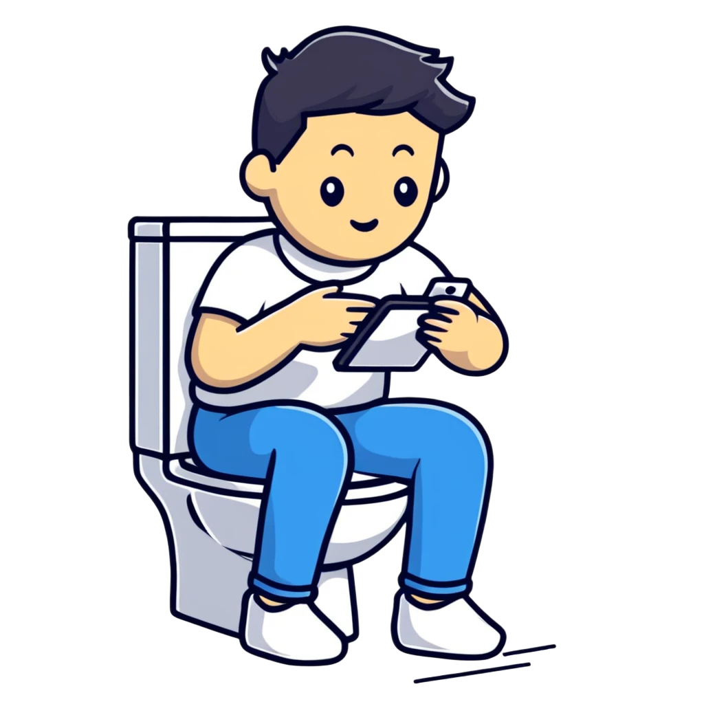 person sitting on toilet looking at smartphone emoji