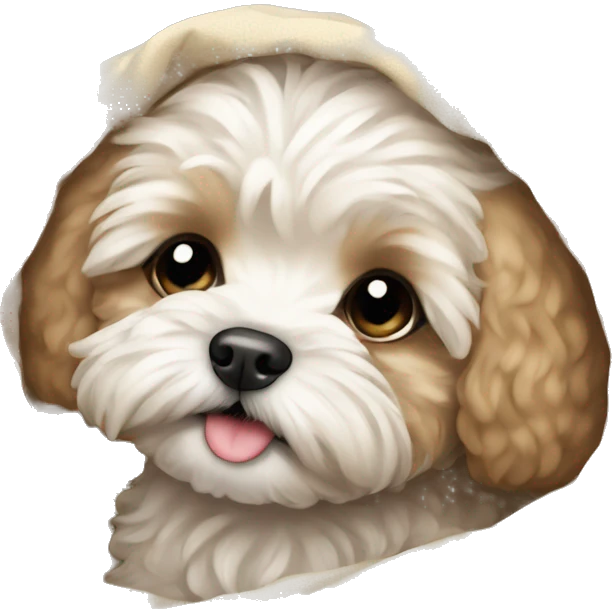  crying maltipoo puppy in blanket cuddled up emoji