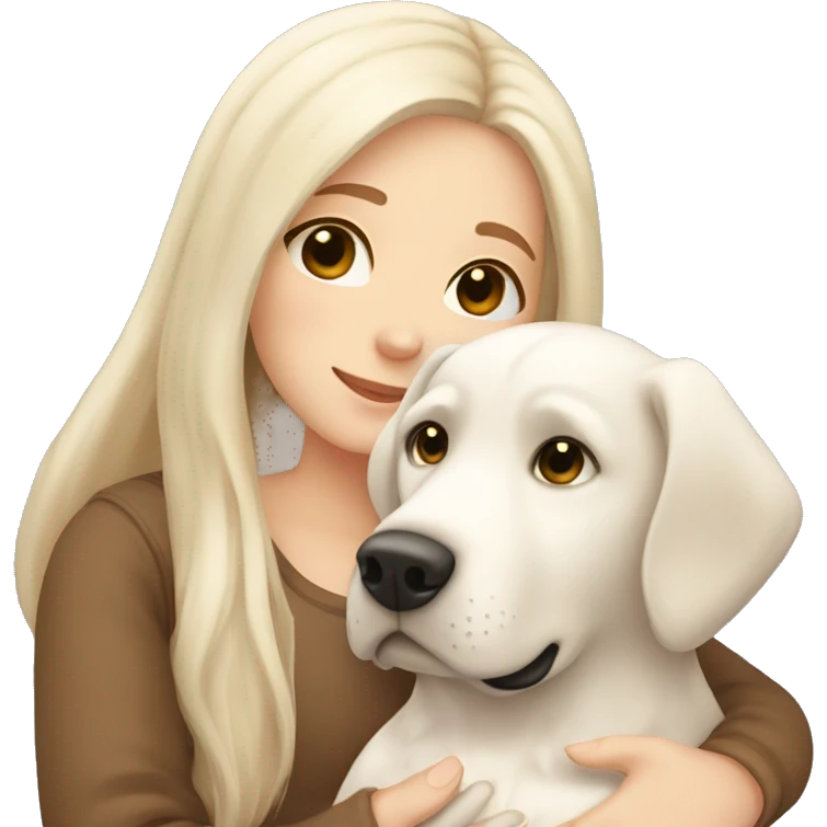 long brown hair girl cuddling a cute white Labrador  emoji