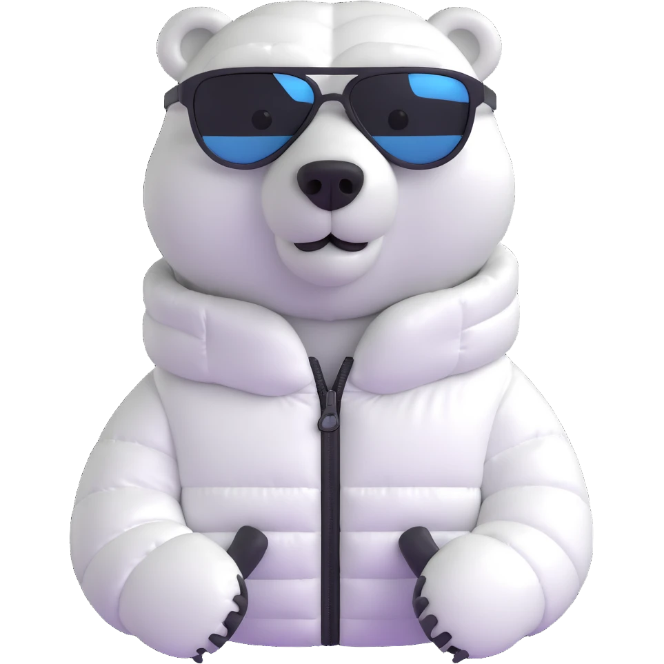 polar bear wearing a white puffer jacket and sunglasses  emoji