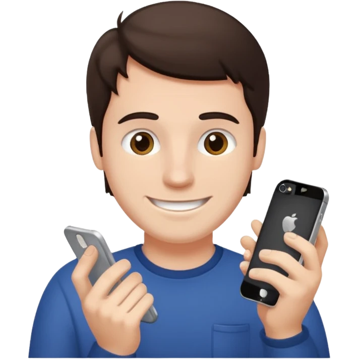 make a white guy with dark brown hair repairing an iphone happy emoji
