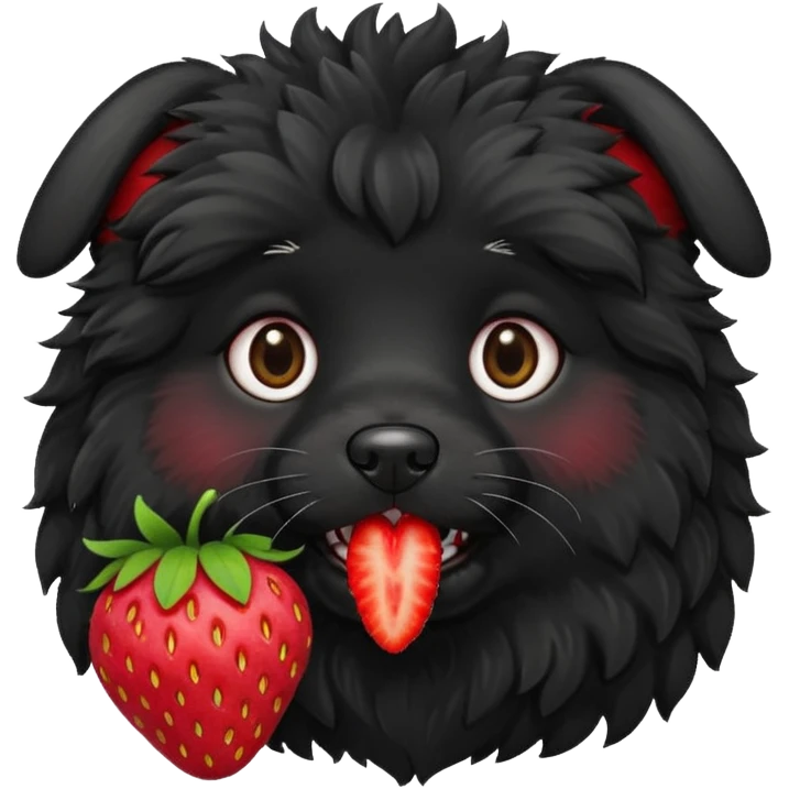A black fluffy dog with a strawberry emoji