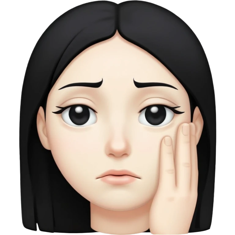 Sad with black hair covering one eye emoji