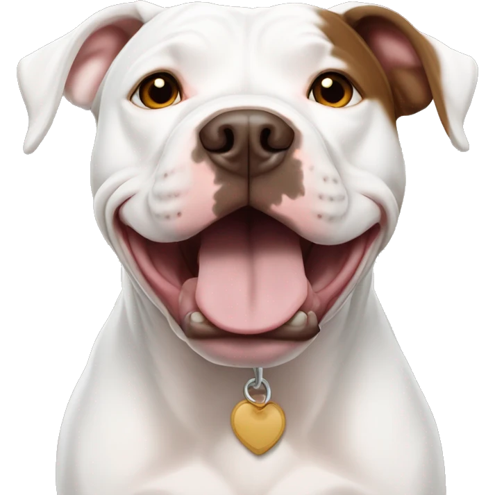 White pit bull with brown two brown eyes one bigger than the other  emoji