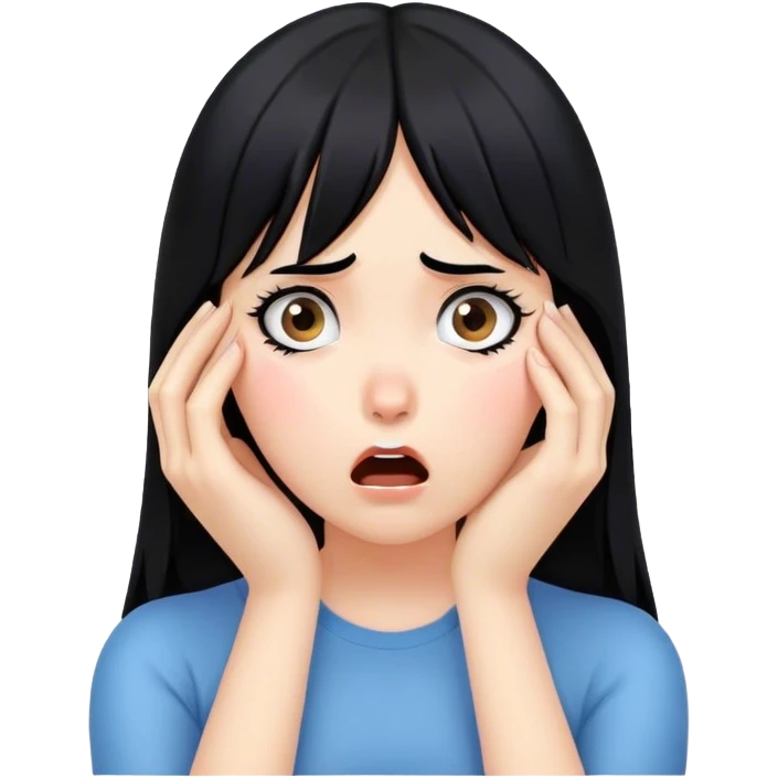 Shocked girl face and hands on face , black hair, face palm  emoji