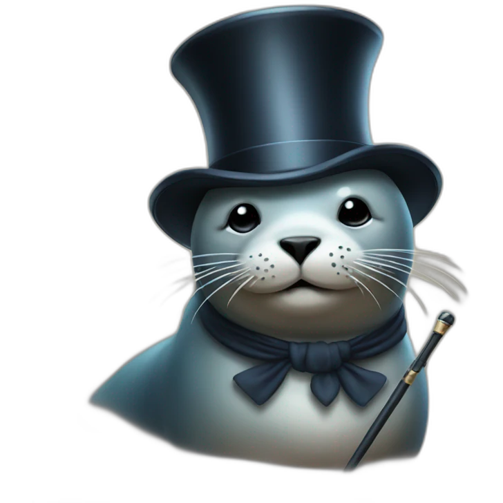 seal holding wand wearing top hat emoji