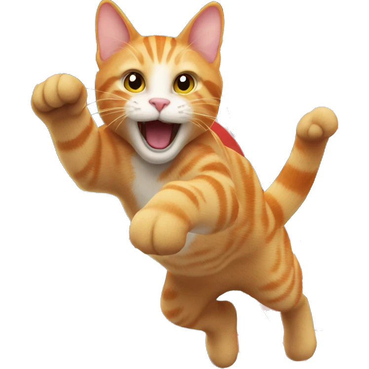 Ginger cat jumping with British flag emoji