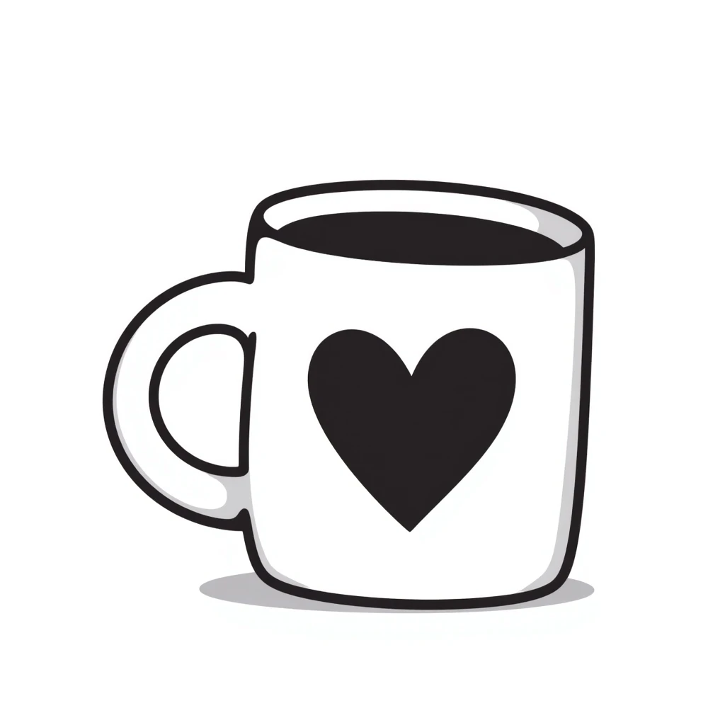 Hand drawn coffee mug with heart design emoji