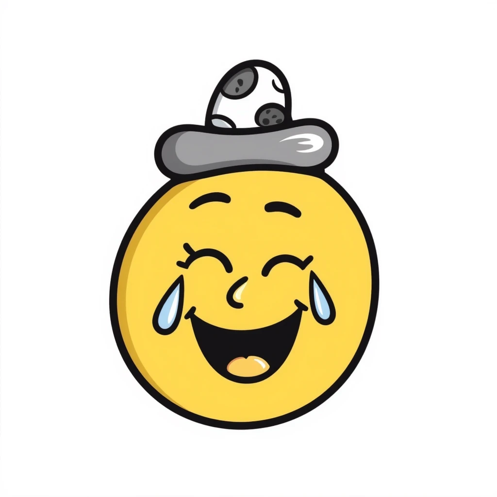 laughing yellow smiley face with tears in a hat emoji
