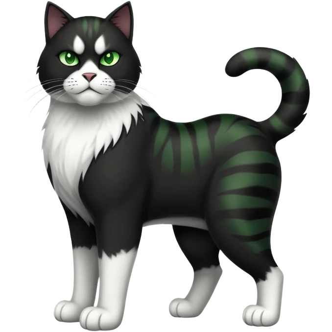 Huge jumbo Super Duper Muscular Cat with a 10 pack full body black and white and green eyes  emoji