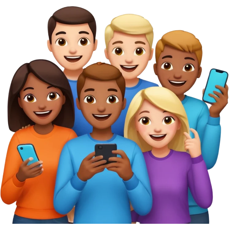 I want to generate an image to show a group of friends playing a mobile game emoji
