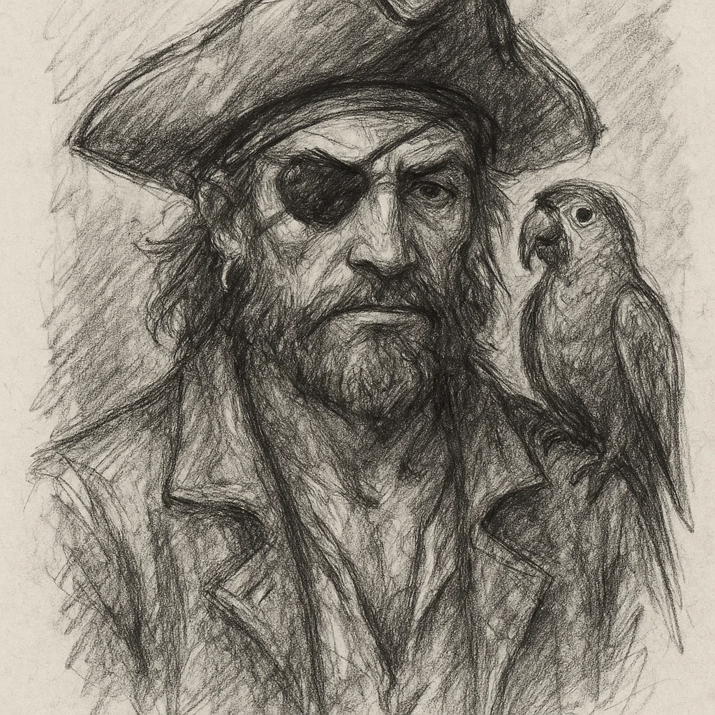 pirate with eye patch and parrot emoji