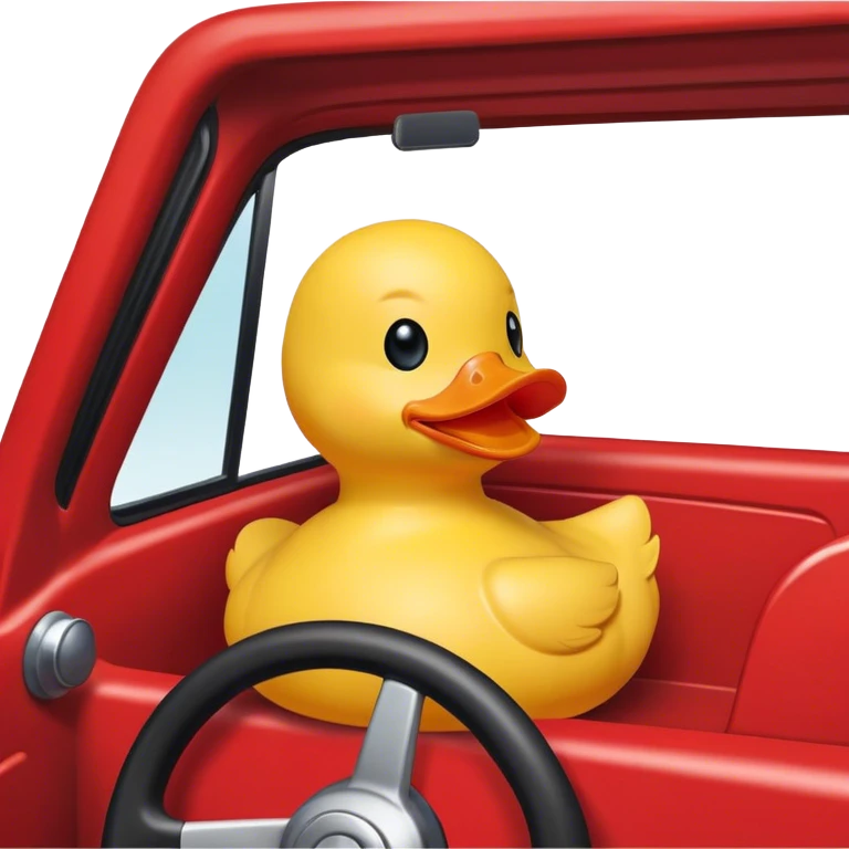 yellow rubber ducky at the steering wheel driving a red truck emoji