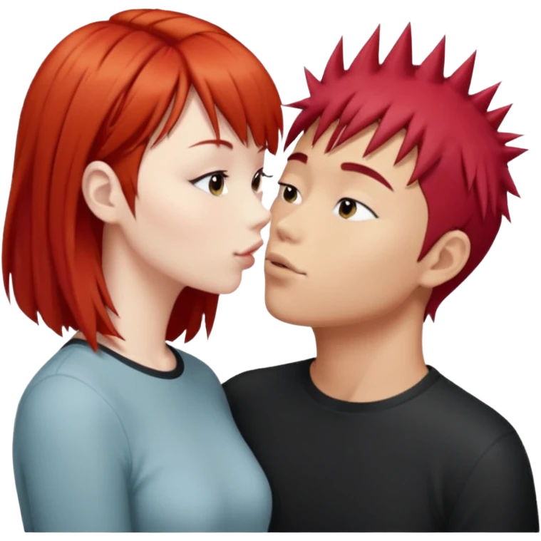 Asian Spiky short red hair  guy kissing redhead white girl with bangs long hair  emoji