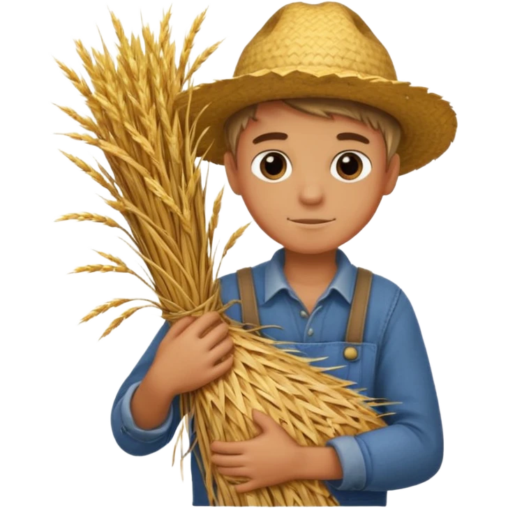 boy farmer, hug a bundle of straw emoji