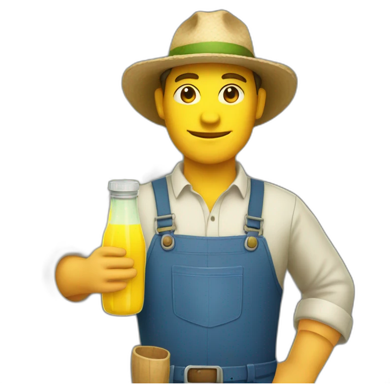 farmer with hat and yellow juice bottle emoji