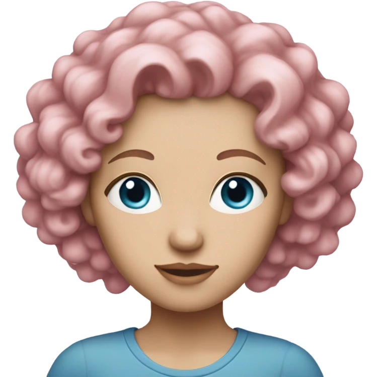 Pale white woman with blue eyes and pink curly hair emoji