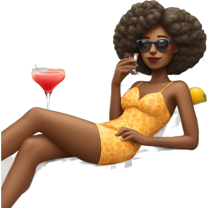 Girl lying on the sun lounger with cocktail in hand emoji